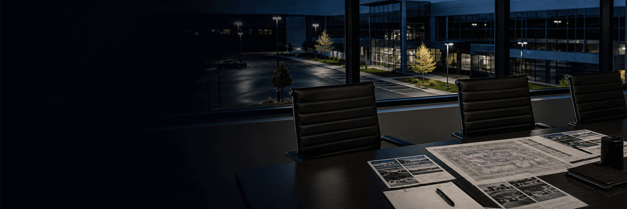 GuardEX security planning table overlooking a protected commercial property