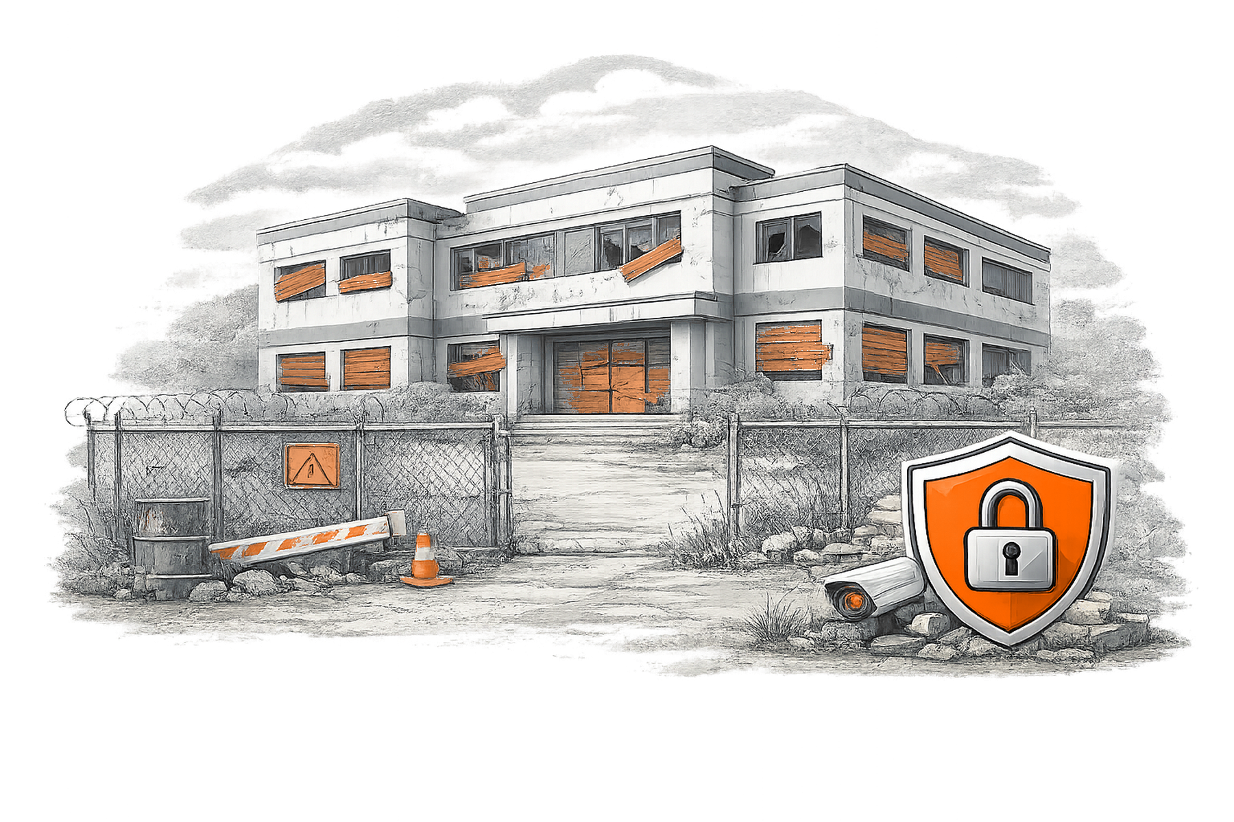 Empty and Abandoned Building Security overview illustration